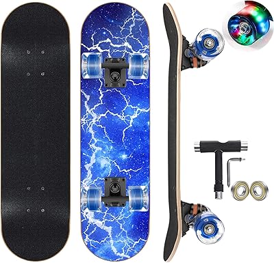 Skateboard gieeu avec roues clignotantes colorées pour débutants, enfants, adolescents, adultes, skateboard standard