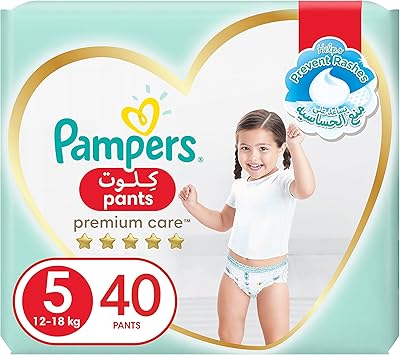 Couches pampers premium care pants, taille 5, pour 12-18 kg, avec côtés extensibles