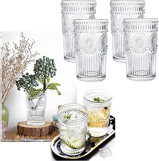 Verres à boire en relief, paquet de 4 verres en cristal, verrerie romantique
