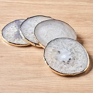 Dessous de verre en onyx blanc pour boissons, sous-verres en cristal avec bord