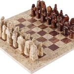 Jeu d'échecs radicaln de 15 pouces en corail antique et marbre rouge fabriqué