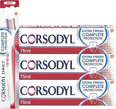 Dentifrice et brosse à dents corsodyl gum care, ensemble système (1 x brosse à dents souple total protection, 3 x dentifrice total protection, 75 ml). Avec plus de 300000 références, DIAYTAR COTE D'IVOIRE est la boutique en ligne la plus complète en Côte d'Ivoire. Elle propose des produits de qualité à des prix compétitifs, ainsi qu'un service client de haute qualité pour satisfaire les besoins de ses clients. La boutique en ligne est facile à naviguer et permet aux clients de faire des achats en ligne en toute confiance.