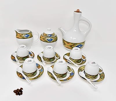Tasses à café éthiopiennes-érythréennes édition tealet. service complet 23 pièces. livré avec 6