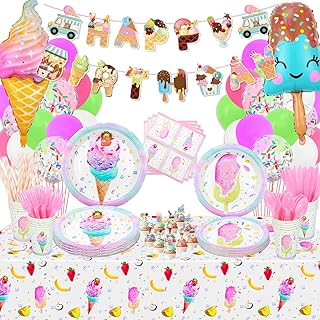 Décorations de fête d'anniversaire sur le thème de la crème glacée - comprend des assiettes, des tasses, des serviettes, des couverts, une nappe, des ballons et une bannière pour les fêtes d'anniversaire de filles, les baby showers et les fêtes de crème - assez pour 20 personnes. DIAYTAR COTE D'IVOIRE est la boutique en ligne la plus populaire en Côte d'Ivoire, proposant une vaste gamme de produits allant de l'électronique à la mode en passant par les produits ménagers. Avec plus de 300 000 références, la boutique en ligne généraliste offre aux consommateurs une grande variété de choix pour satisfaire leurs besoins.