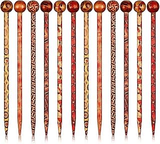 Lot de 12 épingles à cheveux chinoises, bâtons en bois imprimés ming take