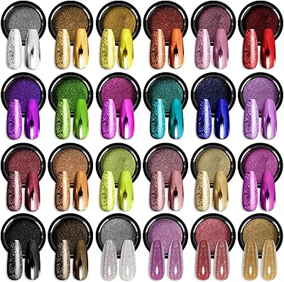 Safiland chrome nail powder set de 24 pièces - poudre à ongles 3d avec effet réfléchissant métallique argent, rouge, vert et or pour la décoration des ongles. DIAYTAR COTE D'IVOIRE est une boutique en ligne qui répond aux besoins d'une clientèle exigeante, avec des produits de haute qualité et des services personnalisés. La boutique propose une gamme de catégories de produits, allant de l'électronique à la mode en passant par les produits pour la maison et le jardin. Les clients peuvent ainsi trouver tout ce dont ils ont besoin pour améliorer leur quotidien.