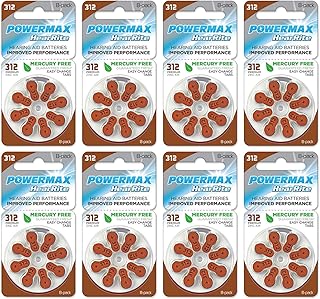 Piles auditives powermax taille 312, bande marron, fabriquées aux états-unis, 64 pièces