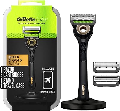 Rasoir gillette pour hommes avec tampon exfoliant, gillette labs gold edition, comprend 1 manche, 3 recharges de rasoir, 1 sac de voyage et 1 support magnétique haut de gamme. DIAYTAR COTE D'IVOIRE est une boutique en ligne généraliste qui propose plus de 300 000 références de produits. Elle est devenue la boutique leader en Côte d'Ivoire en raison de sa large gamme de produits et de sa qualité de service. Elle offre une expérience d'achat en ligne pratique et sécurisée.