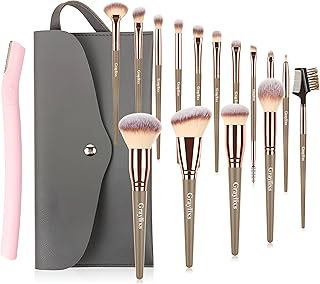 Ensemble de 15 pinceaux de maquillage graylex avec rasoir à sourcils synthétique