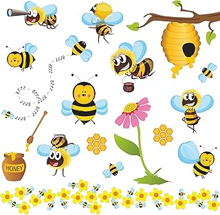 Stickers muraux 3d d'abeille et de fleurs de dessin animé amovibles, autocollants muraux
