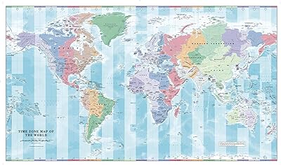 Carte murale du monde des fuseaux horaires - 40" x 23,5" plastifiée