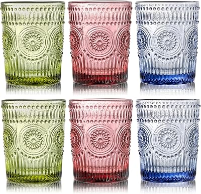 Kingrol 6 pièces 8oz tasses à eau colorées, verres à boire vintage, ensemble