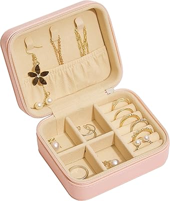 Mini boîte de rangement de bijoux rose, voyage à domicile, petit rangement