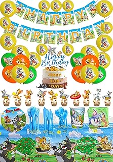 Décorations de fête d'anniversaire tom et jerry, ballons, vaisselle, bannière de fête d'anniversaire