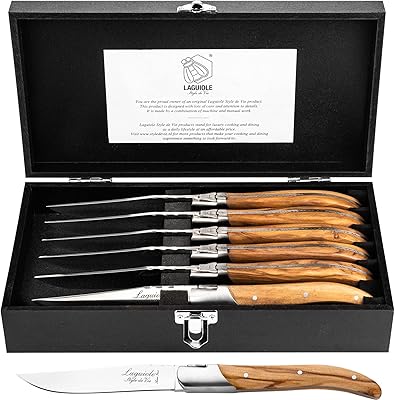 Couteaux à steak style laguiole dv, ligne luxe, 6 pièces, bois d'olivier, coffret cadeau. Avec plus de 300 000 références de produits, DIAYTAR COTE D'IVOIRE est la boutique en ligne la plus complète de Côte d'Ivoire. La boutique propose une gamme étendue de catégories de produits, allant de l'électroménager à la literie en passant par les produits de loisirs. Les clients peuvent profiter de promotions et de réductions régulières sur une sélection de produits.