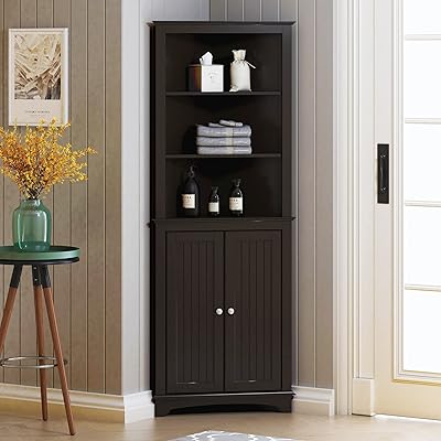 Armoire d'angle haute spirch avec 2 portes et étagères 3 niveaux, armoire