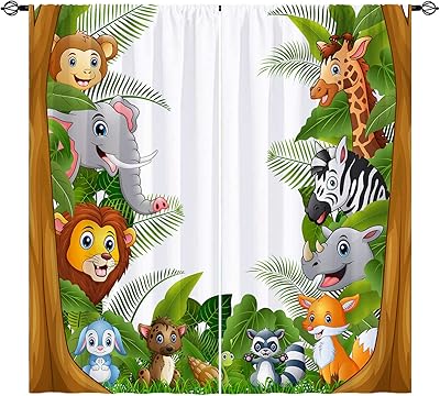 Yuanzu rideaux pour enfants avec passe-tringle pour garçons et filles, girafe, lion, éléphant, singe, zèbre, rhinocéros, jungle, zoo, motif imprimé, rideaux de fenêtre pour chambre d'enfant, chambre de bébé, salle de jeux, 42 x 84 pouces, 2 panneaux. DIAYTAR COTE D'IVOIRE est la boutique en ligne la plus visitée en Côte d'Ivoire, avec plus de 300000 références de produits disponibles. Elle propose des produits de qualité à des prix compétitifs, ce qui en fait la destination idéale pour les acheteurs ivoiriens. DIAYTAR COTE D'IVOIRE est fière de son engagement à offrir une expérience d'achat en ligne exceptionnelle.