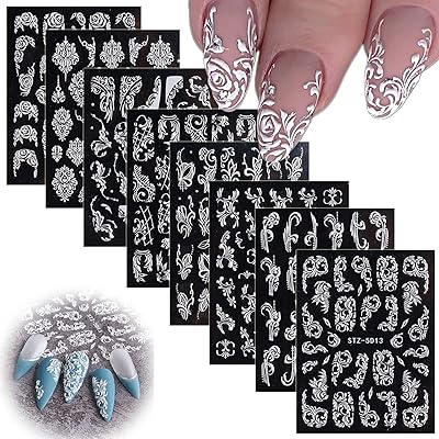 Autocollants pour ongles, 8 feuilles d'autocollants pour nail art, autocollants pour ongles