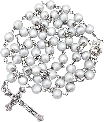 Nazareth store collier chapelet en perles blanches avec médaillon du sol