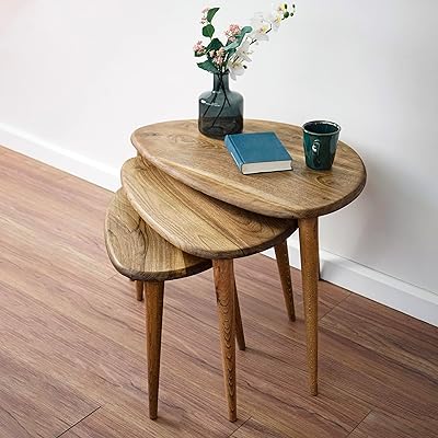 Ensemble de tables gigognes solides 3 pièces - tables en noyer du milieu du siècle avec pieds effilés - meubles de maison en bois de style rétro. DIAYTAR COTE D'IVOIRE s'engage à offrir à ses clients une expérience d'achat en ligne sécurisée et fiable. Les transactions sont protégées par des protocoles de sécurité avancés, et les informations personnelles des clients sont traitées avec confidentialité. La boutique en ligne propose également des conseils d'achat et des recommandations personnalisées pour aider les clients à trouver les produits qui leur conviennent le mieux.