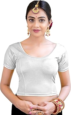 Chemisier/hauts extensibles indiens traditionnels, coton et lycra, beige, hauts, ready-made, sari, manches courtes
