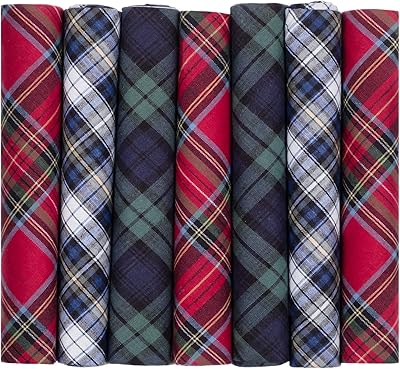 7 morceaux de serviettes en coton tartan, multicolores, m