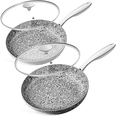 Ensemble de poêles à frire en granit michelangelo avec couvercle, 8 pouces