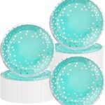 50 pièces de fournitures de fête bleu sarcelle et argent assiettes en papier