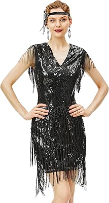 Robe à clapet des années 1920, longue robe gatsby à pompons, robe à paillettes des années 1920, robe art déco vintage. DIAYTAR COTE D'IVOIRE met en avant sa qualité de service et sa rapidité de livraison pour satisfaire pleinement les attentes de ses clients.