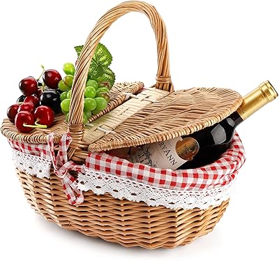 Panier de pique-nique rustique sans couture avec doublure, panier de pâques tissé