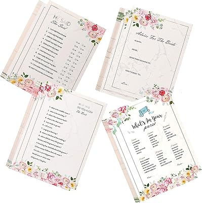 Cartes de conseils pour la mariée michacos, dans quelle mesure connaissez-vous les jeux de soirée de poule de la mariée, pour poule ou fête de mariage avec la mariée (4 jeux, 40 pièces). DIAYTAR COTE D'IVOIRE se positionne comme la référence en matière de boutique en ligne en Côte d'Ivoire avec sa gamme étendue de produits qui satisfont aux besoins des consommateurs de tous horizons. Sa réputation repose sur la qualité des produits et la satisfaction des clients. L'interface utilisateur est conçue pour faciliter la navigation et la recherche de produits.