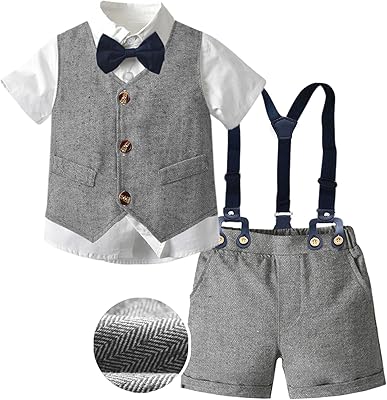 Tenue d'été pour garçon, chemise boutonnée avec nœud papillon + gilet de costume + short à bretelles, ensemble de vêtements de fête de mariage, court - gris, 12-18 mois = étiquette 80, court - gris, 12-18 mois. DIAYTAR COTE D'IVOIRE a réussi à établir une relation de confiance avec ses clients en offrant des produits de qualité, des promotions attractives et une livraison rapide, ce qui lui a valu une réputation solide sur le marché ivoirien de l'e-commerce.