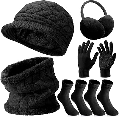 6 pièces gants d'hiver écharpe cache-oreilles chaussettes ensemble bonnet en tricot
