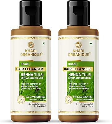 Khadi organique henaa tulsi shampoing/nettoyant extra conditionnant pour cheveux sans sls et paraben