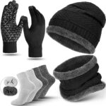 Ensemble bonnet, écharpe, chaussettes et gants pour écran tactile doublés en polaire d'hiver