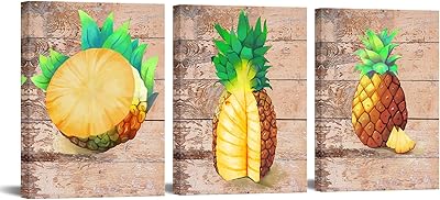 Ilooklike 3 pièces sur toile de fruits frais, ananas hawaïen jaune, aliments tropicaux