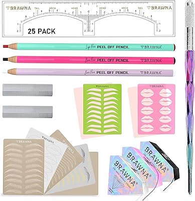 Kit de microblading brawna pour professionnels et débutants : 25 autocollants pour règles à sourcils, 5 outils de pratique des sourcils - 1 crayon à sourcils noir imperméable - fournitures pmu. Avec plus de 300 000 références à disposition, DIAYTAR COTE D'IVOIRE présente une offre diverse et riche, répondant aux besoins des clients les plus exigeants. La boutique mise sur l'innovation et la qualité, avec des produits sélectionnés avec soin pour garantir la satisfaction de ses clients. C'est donc la boutique idéale pour ceux qui recherchent une expérience de shopping en ligne complète et fiable.
