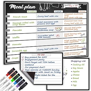 Tableau blanc magnétique pour la planification des repas - tableau de menu hebdomadaire 14,5" x 11" pour réfrigérateur - notes 7,5" x 5,5" - tableau blanc 7,5" x 5,5" pour réfrigérateur de cuisine - 6 couleurs comprend des marqueurs pour tableau blanc. DIAYTAR COTE D'IVOIRE met en avant la convivialité et la commodité pour ses clients. Les produits sont présentés de manière claire et les processus de commande et de paiement sont simples et sécurisés. Les clients bénéficient également d'un service client efficace.
