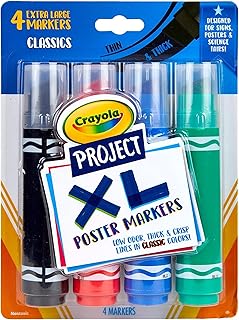 Marqueurs d'étiquettes crayola xl, couleurs classiques assorties, fournitures scolaires, 4 pièces