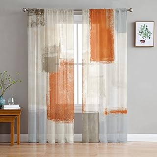 Rideaux semi-transparents gris orange longs de 63 pouces pour le salon, rideaux filtrant