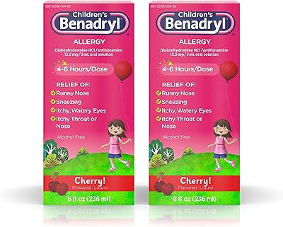 Médicament contre les allergies benadryl, cerise liquide (paquet de 2) - 236 ml