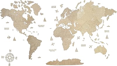 Carte du monde en bois vierge - grande décoration murale - taille