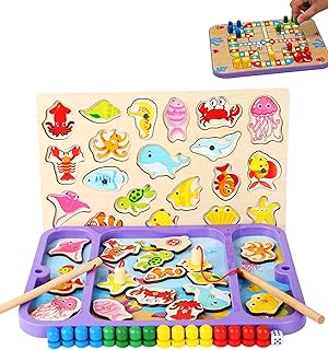 Jeu de pêche et ludo magnétique en bois 3 en 1 swift