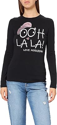 Love moschino t-shirt à manches longues avec logo brodé d'inspiration française pour femme