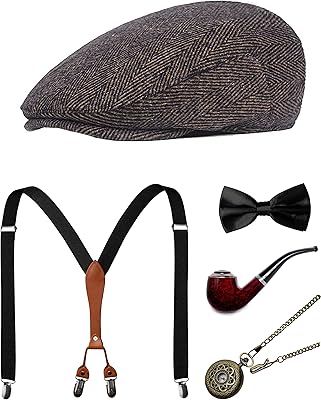 Ensemble d'accessoires de costume gatsby gangster des années 1920 pour homme comprenant un chapeau