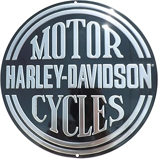 Panneau rond en étain hd en relief harley davidson, noir 2010701