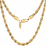 Chaîne en corde plaquée or véritable 24 carats de 5 mm pour hommes