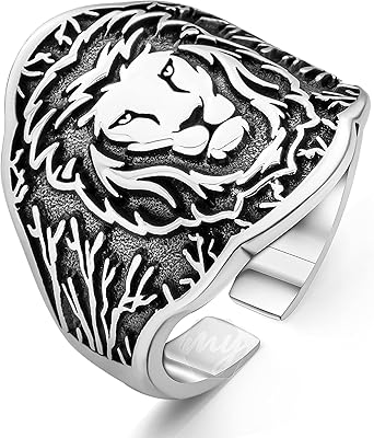 Bague de pouce pour homme en argent sterling 925 massif avec motif lion