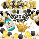 Décorations de joyeux anniversaire noires et dorées bannière anniversaire grands ballons de vin