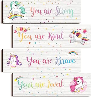4 pièces décoration murale licorne arc-en-ciel pour filles arc-en-ciel de chambre en bois
